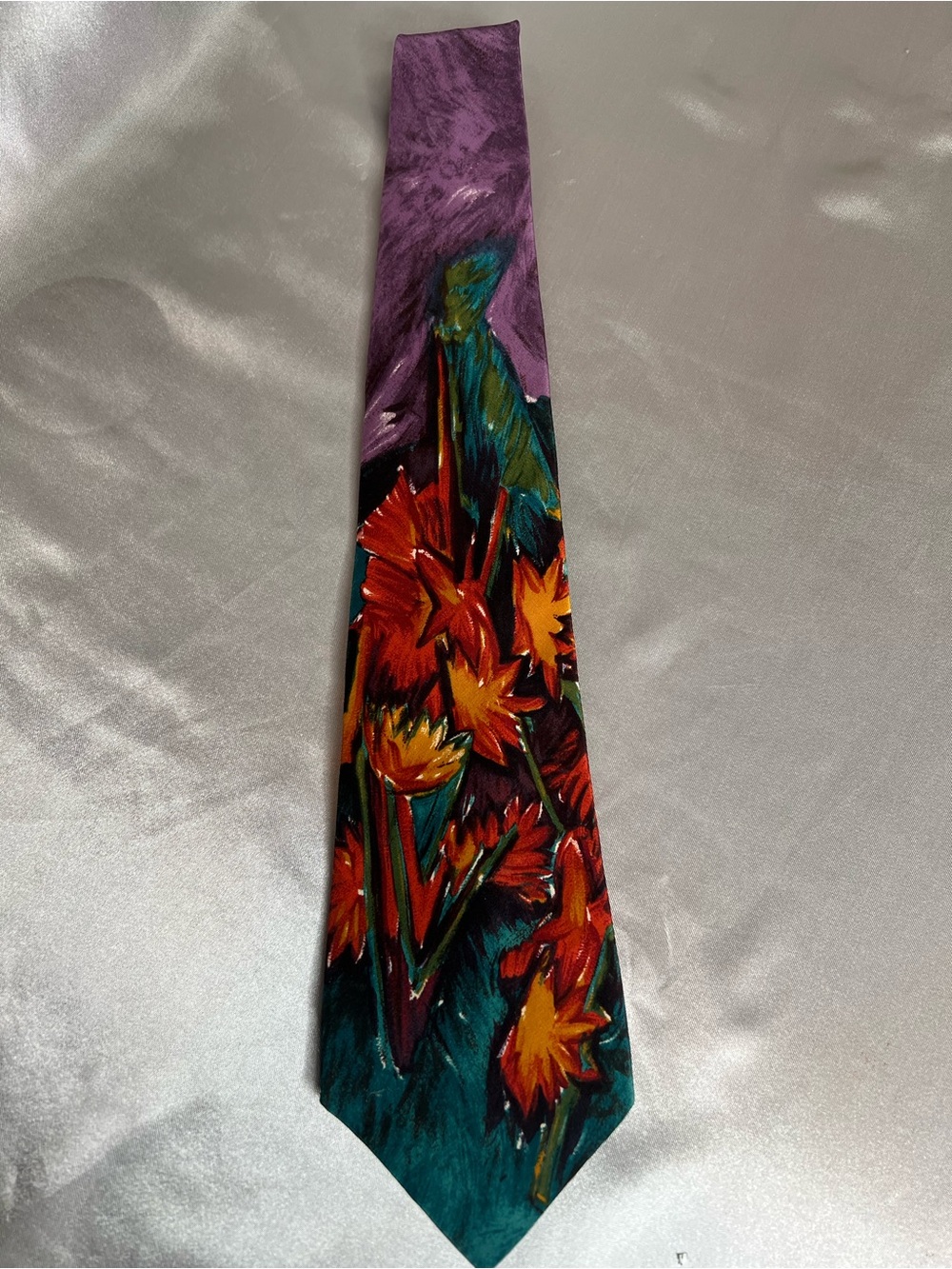 Vintage Bill Robinson Silk Necktie Abstract Painterly Floral Art Deco Style